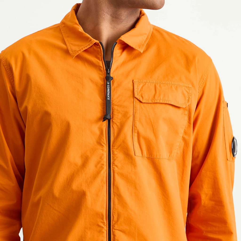 CP Company Men's Organic Gabardine Zip Overshirt Russet Orange